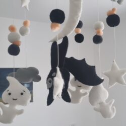 ghost mobile, bat mobile, moon mobile, gothic mobile, halloween baby room decor