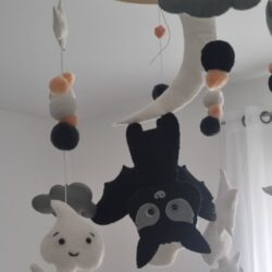 ghost mobile, bat mobile, moon mobile, gothic mobile, halloween baby room decor