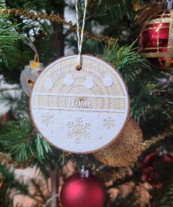 Customizable wooden log Christmas ball, first Christmas ball