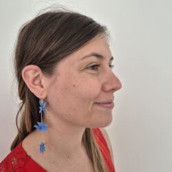 boucles d'oreilles ambre boheme blleu gris