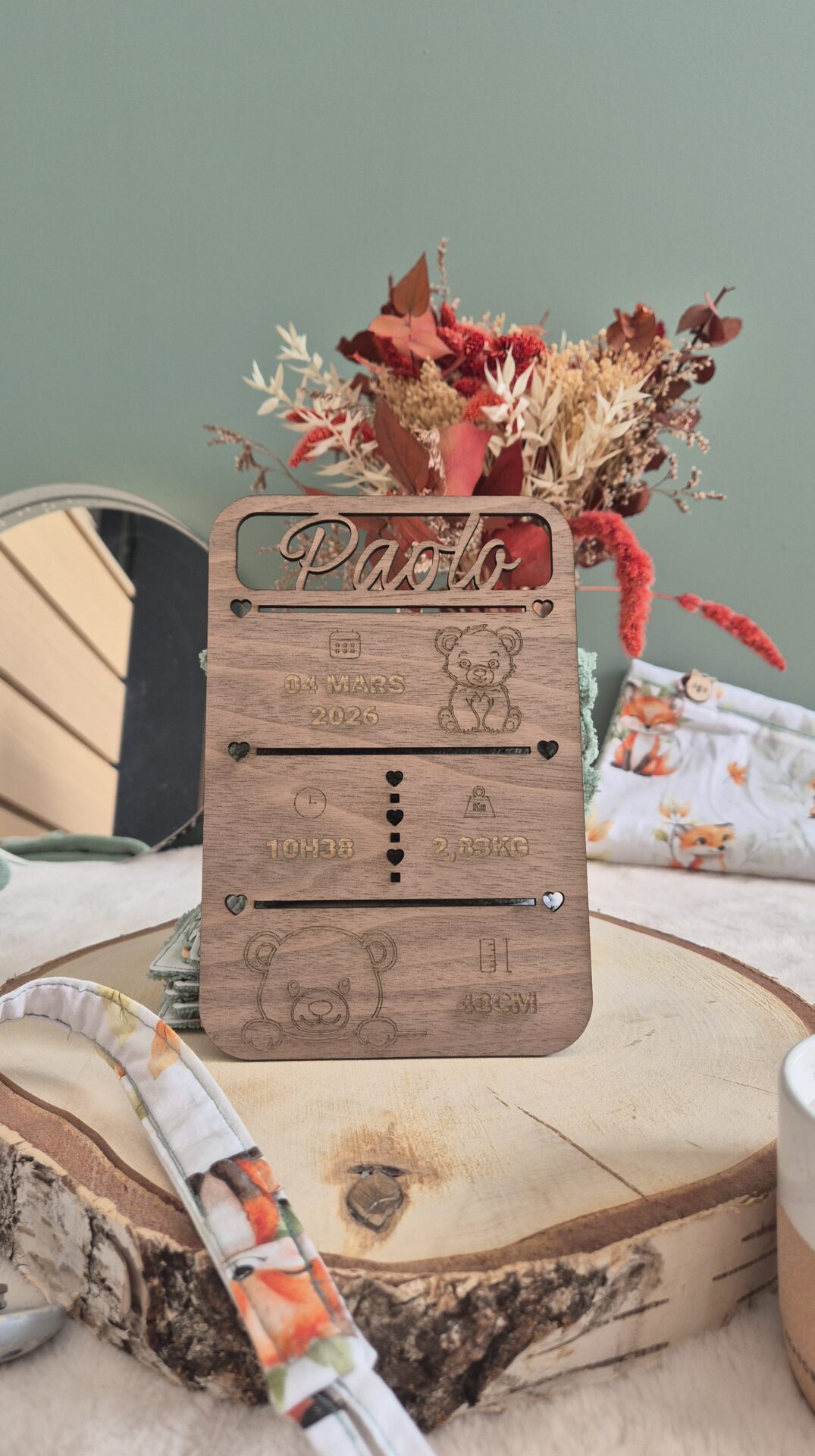 plaque naissance bois gravée bébé personnalisée