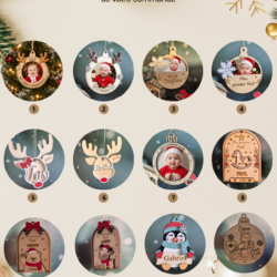 12 modèles de décorations de Noël en bois avec cadres photo, rennes, ourson, cheval et pingouin